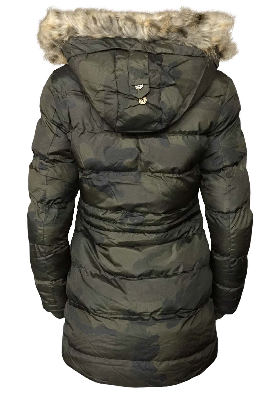 Ladies New Camouflage Fur Hooded Jacket Womens Warm Puffer Padded