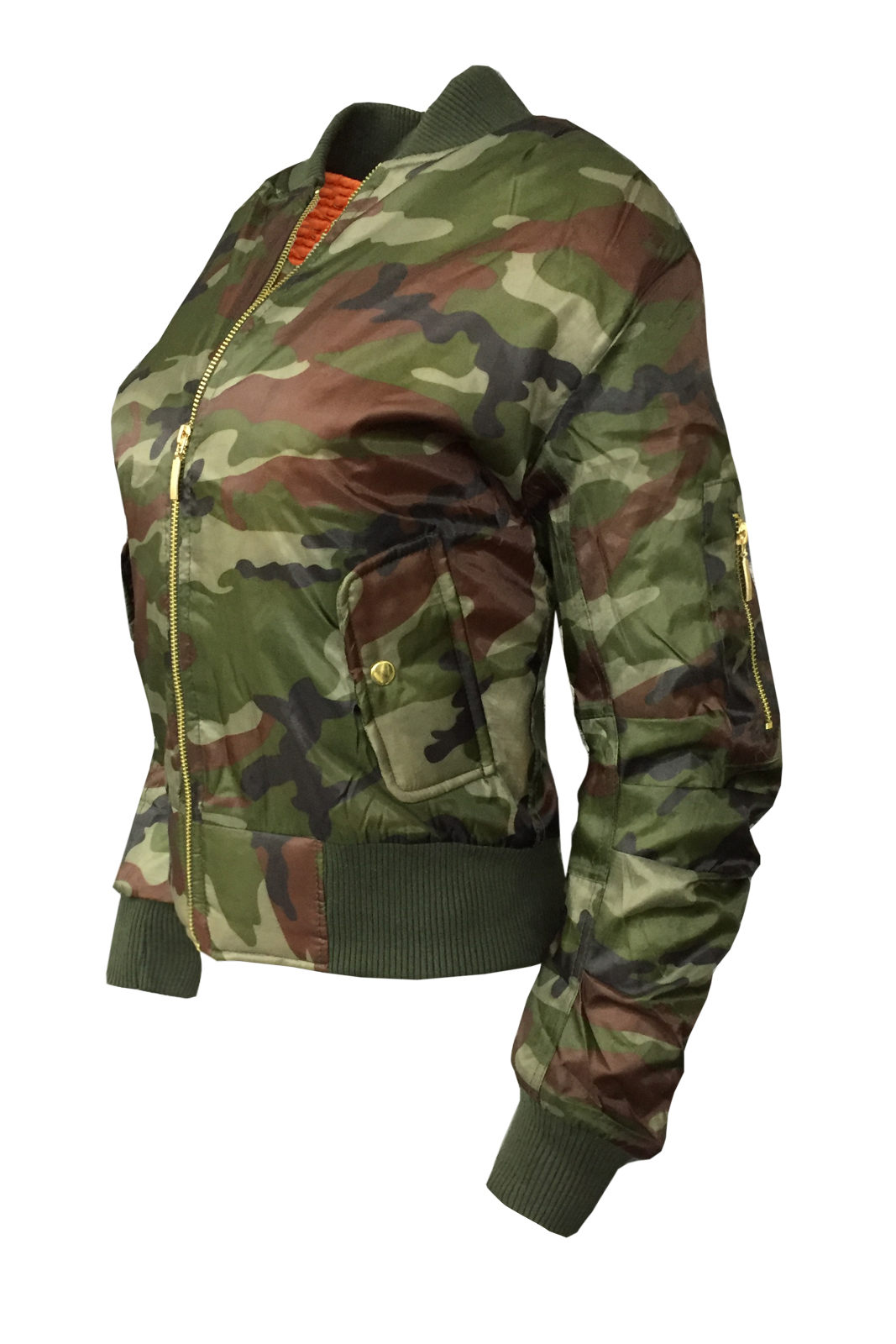 New Ladies Retro ARMY Bomber Jacket Womens Camouflage Scooter Full