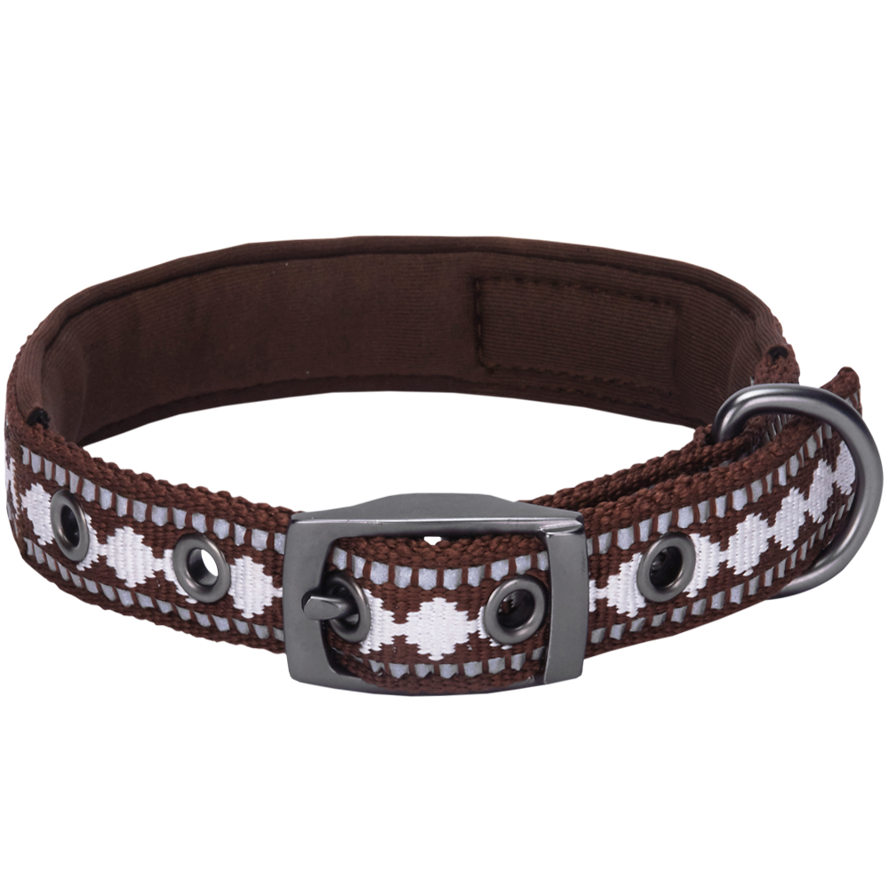 Blueberry Pet Classic Solid Reflective Padded Dog Collar with Jacquard