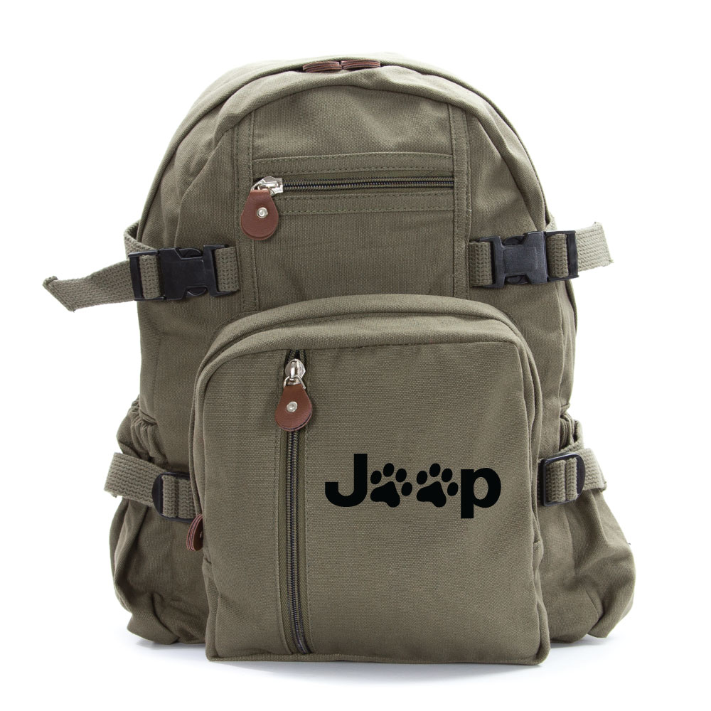 Jeep Wrangler Cat Dog Paw Prints Army Sport Heavyweight Canvas Backpack Bag