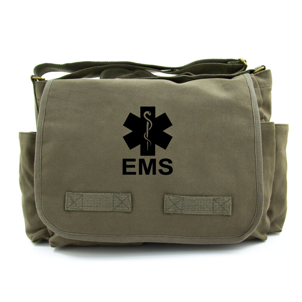 EMS Emergency Medical Services Army Heavyweight Canvas Messenger