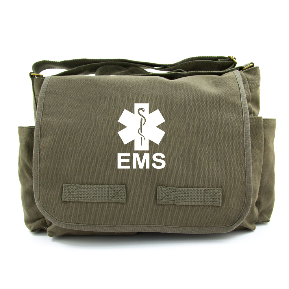EMS Emergency Medical Services Army Heavyweight Canvas Messenger