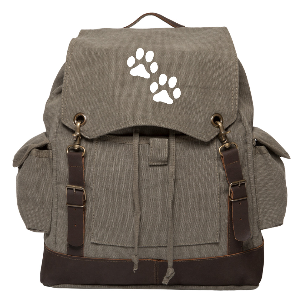 Dog Paw Prints Vintage Canvas Rucksack Backpack with Leather Straps eBay