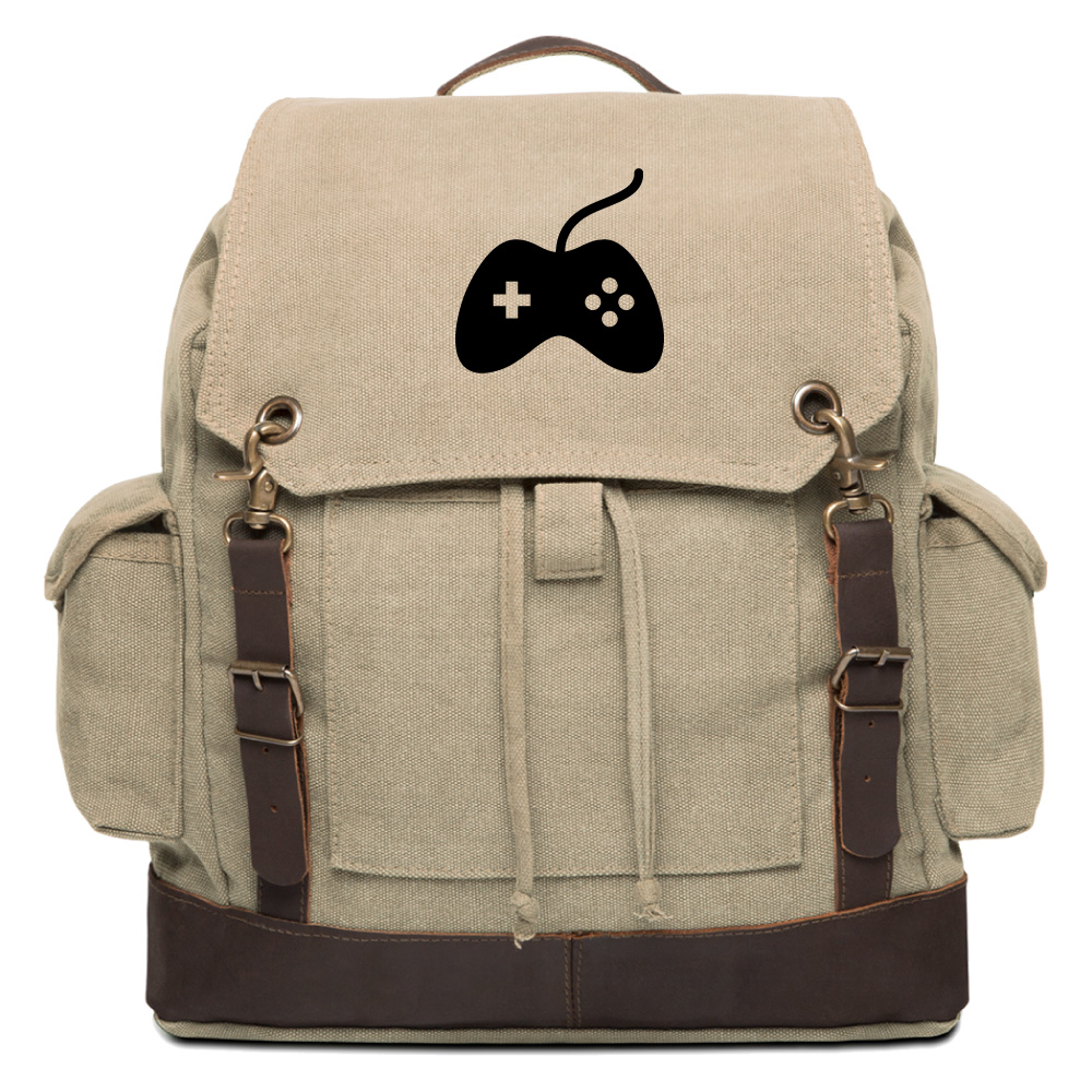 Xbox One Controller Vintage Canvas Rucksack Backpack with Leather