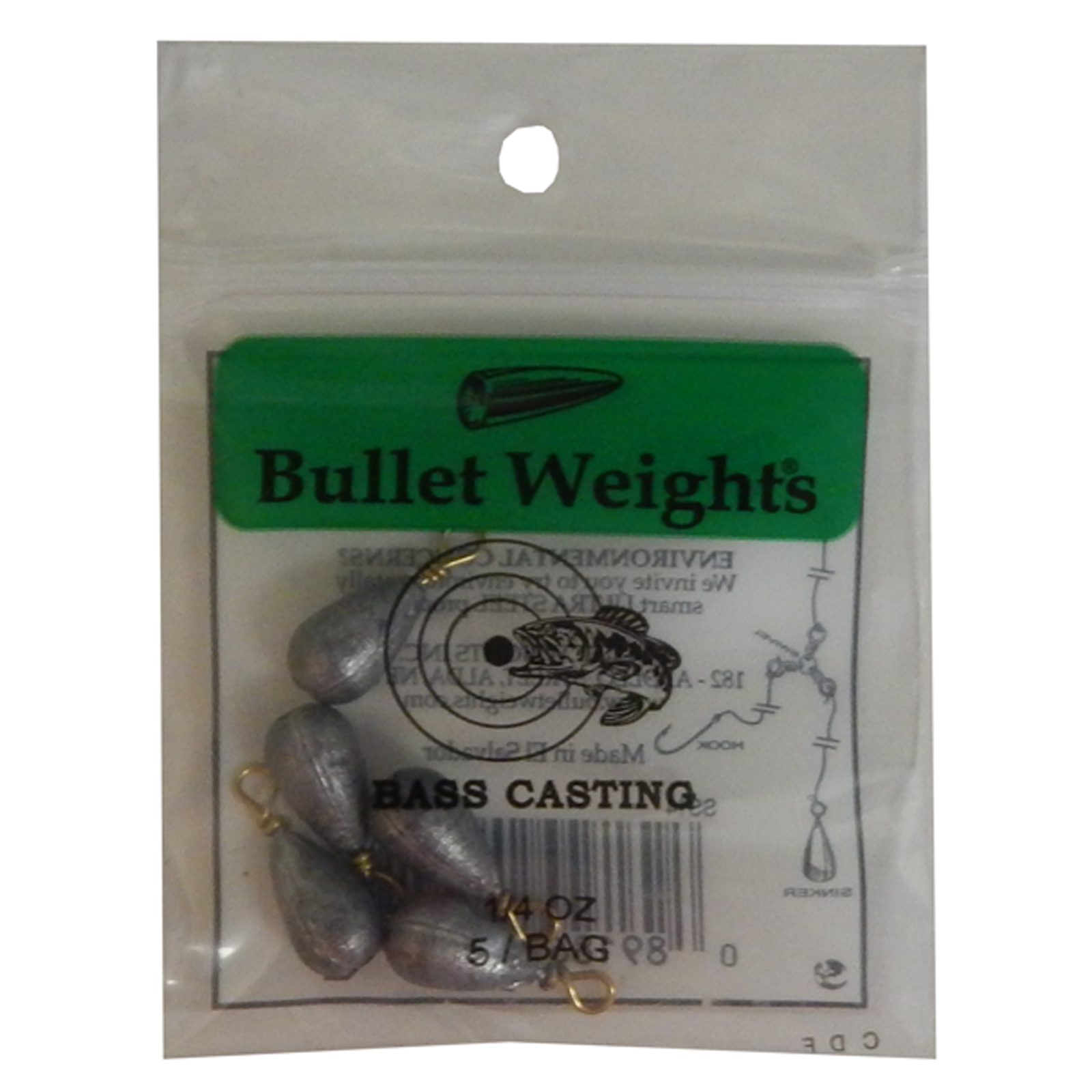 Bullet Weight SS14 Bass Casting 1/4 Ounce Size 8 Sinker 3 Packs of 5