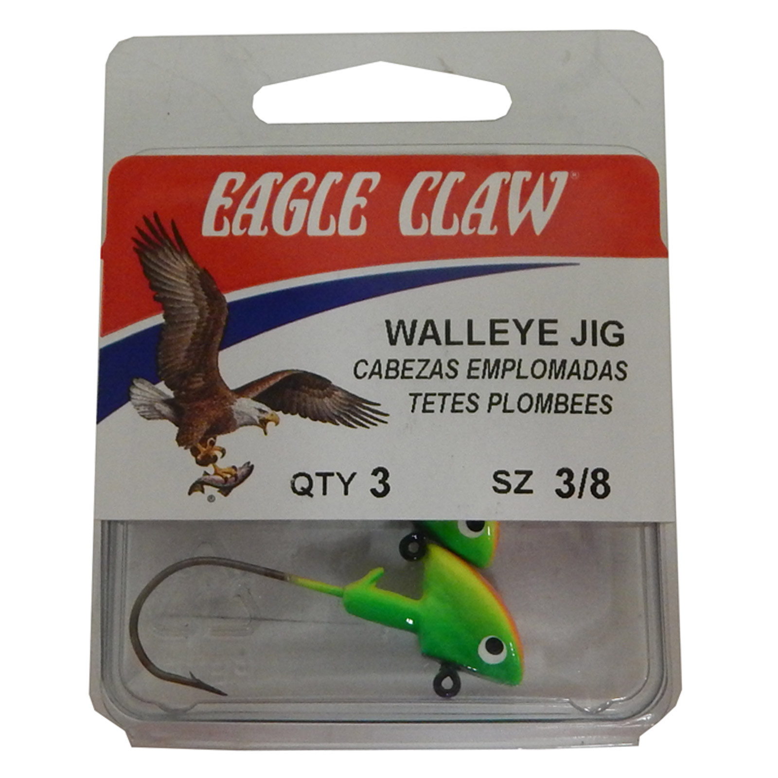 Eagle Claw ECJH38FIRE Double Eye Walleye Jig Firetiger Size 3/8 Ounce Pack of 3