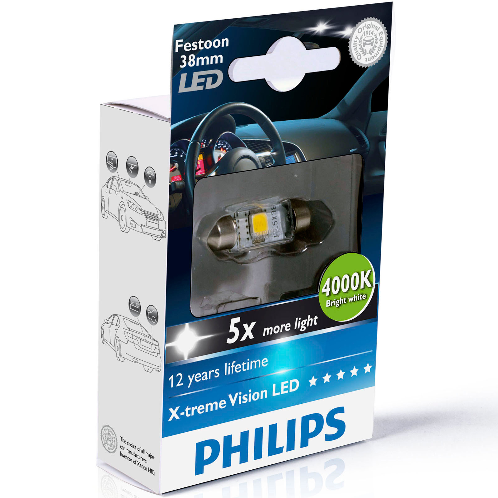 GENUINE PHILIPS XTREME Vision Festoon Led C5W 4000K 38Mm Car Bulb (Single) £9.95 PicClick UK