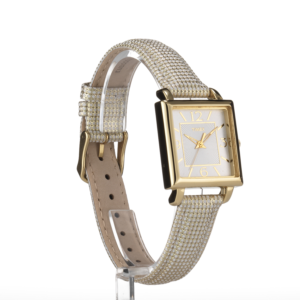 Timex Women's Classic Dress Watch Square Case Metallic Leather Strap