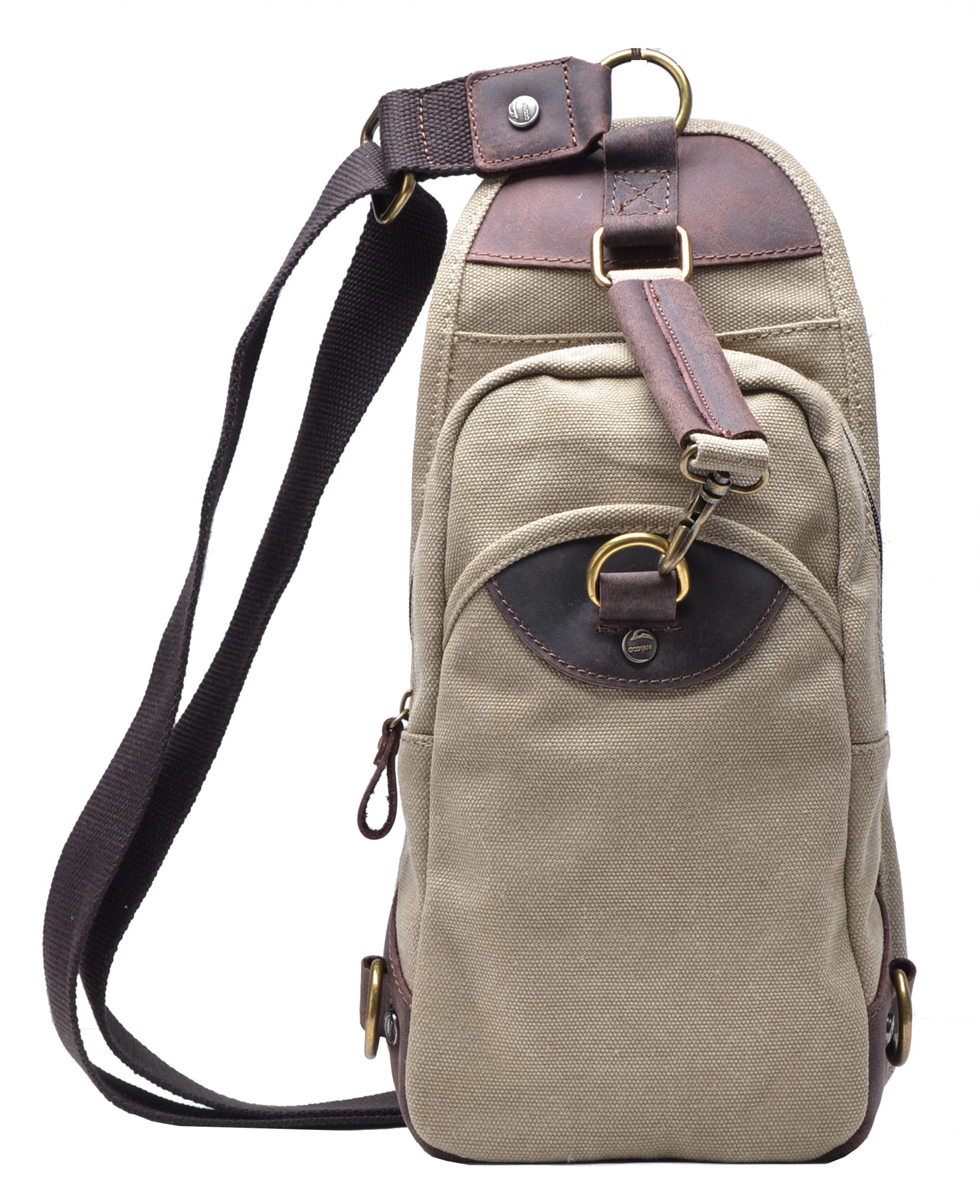 Gootium Mens Canvas Genuine Leather Cross Body Chest Pack Sling Bag 