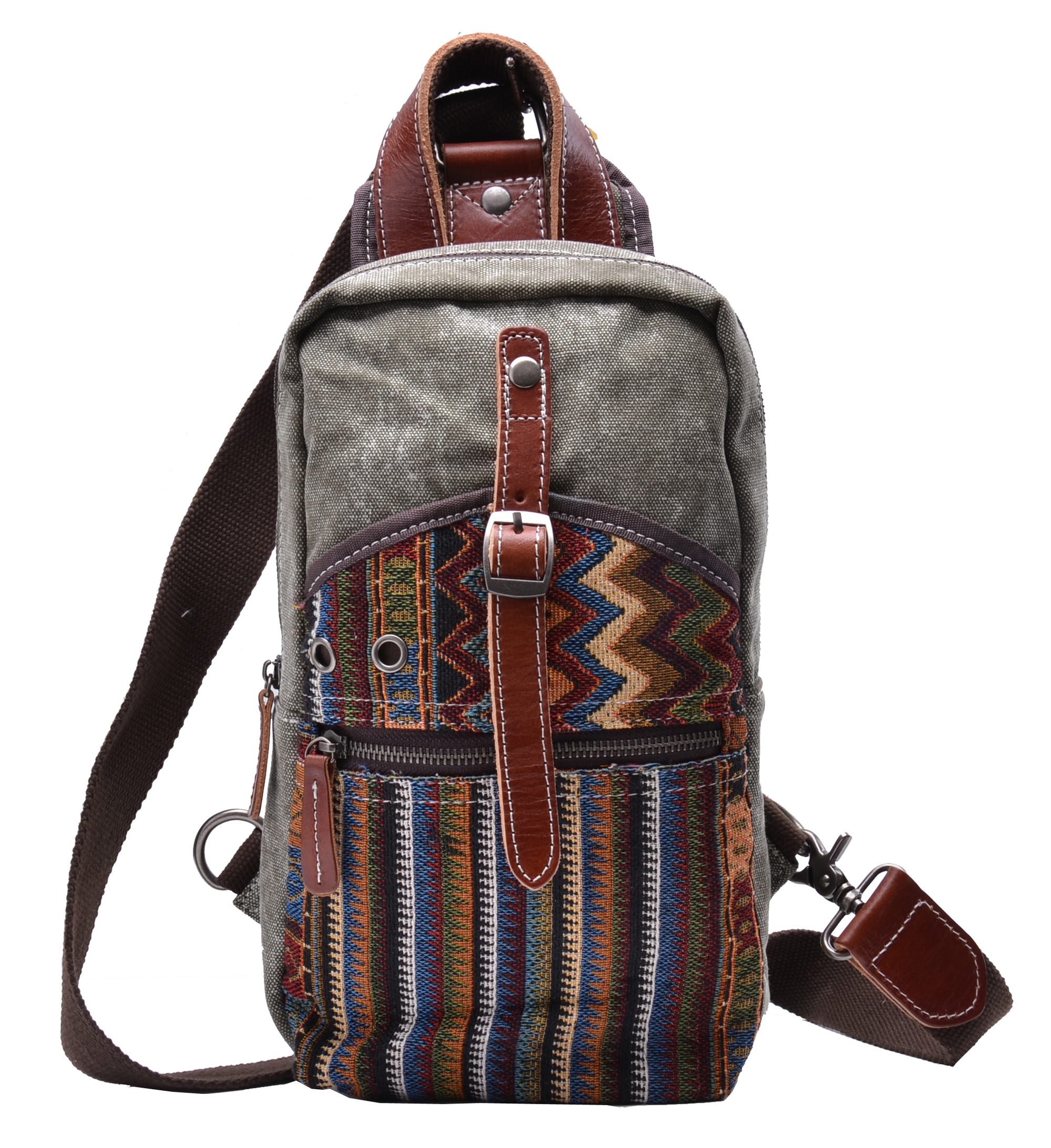 Gootium Canvas Genuine Leather Cross Body Chest Pack Sling Bag Fit IPad 