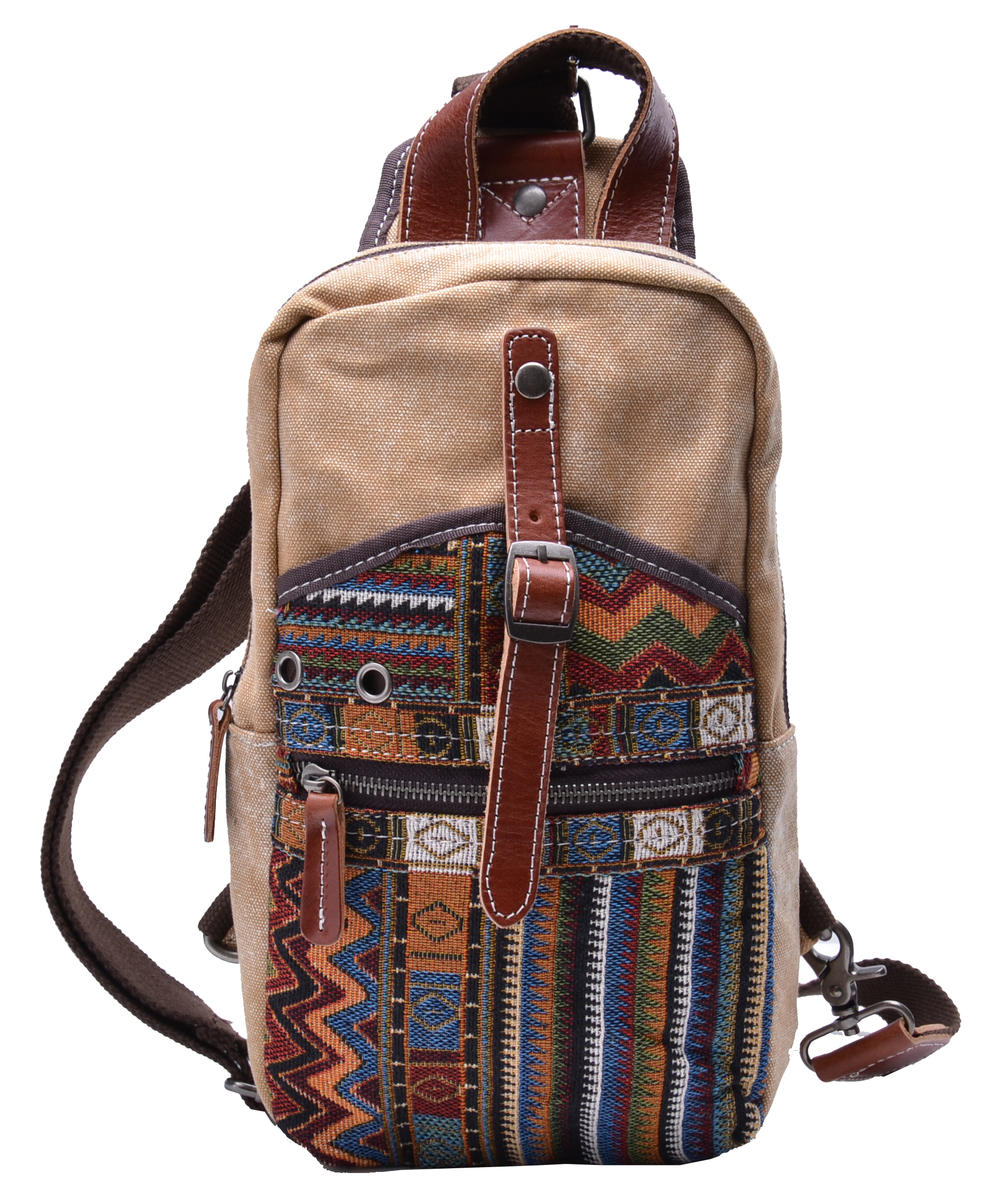 Gootium Canvas Genuine Leather Cross Body Chest Pack Sling Bag Fit iPad