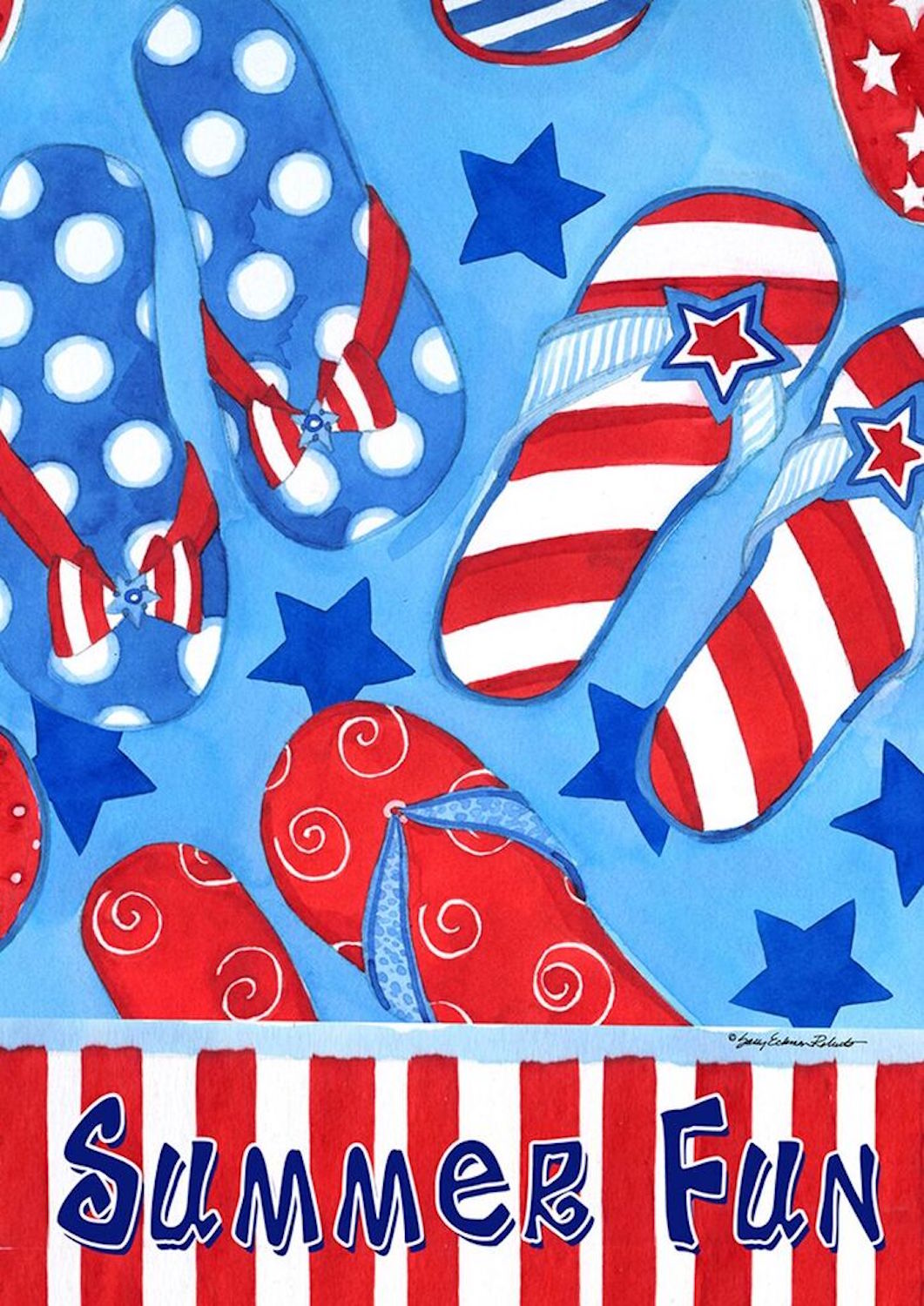 Summer Fun Patriotic House Flag Flip Flops Nautical Stars 28" x 40"
