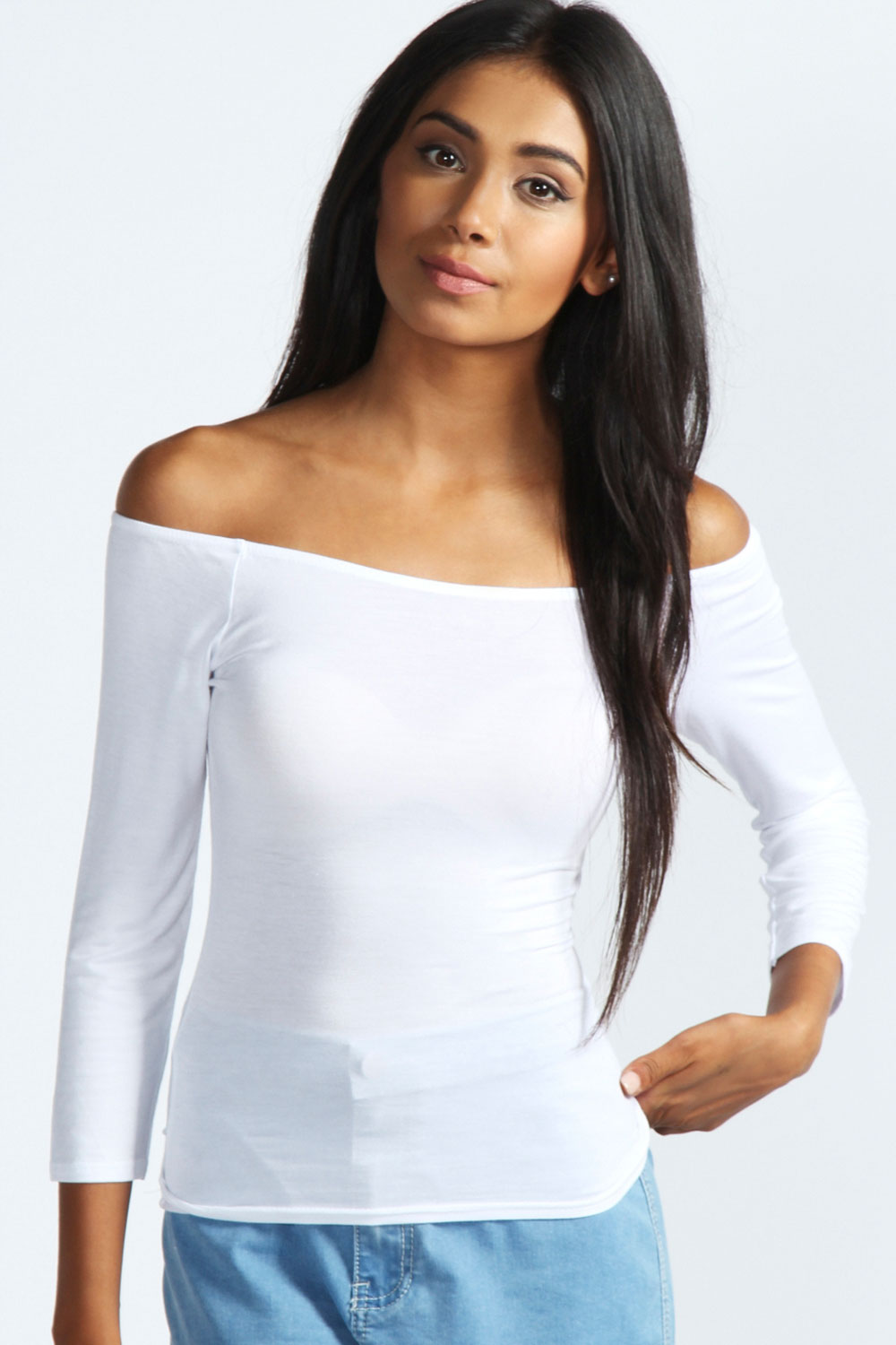 Boohoo Womens Ladies Sandy 3/4 Sleeve Off The Shoulder Top eBay