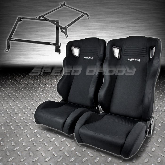 2 NRG HIGH HEAD RECLINABLE RACING SEATS+SLIDER+BRACKETS CIVIC/DEL SOL