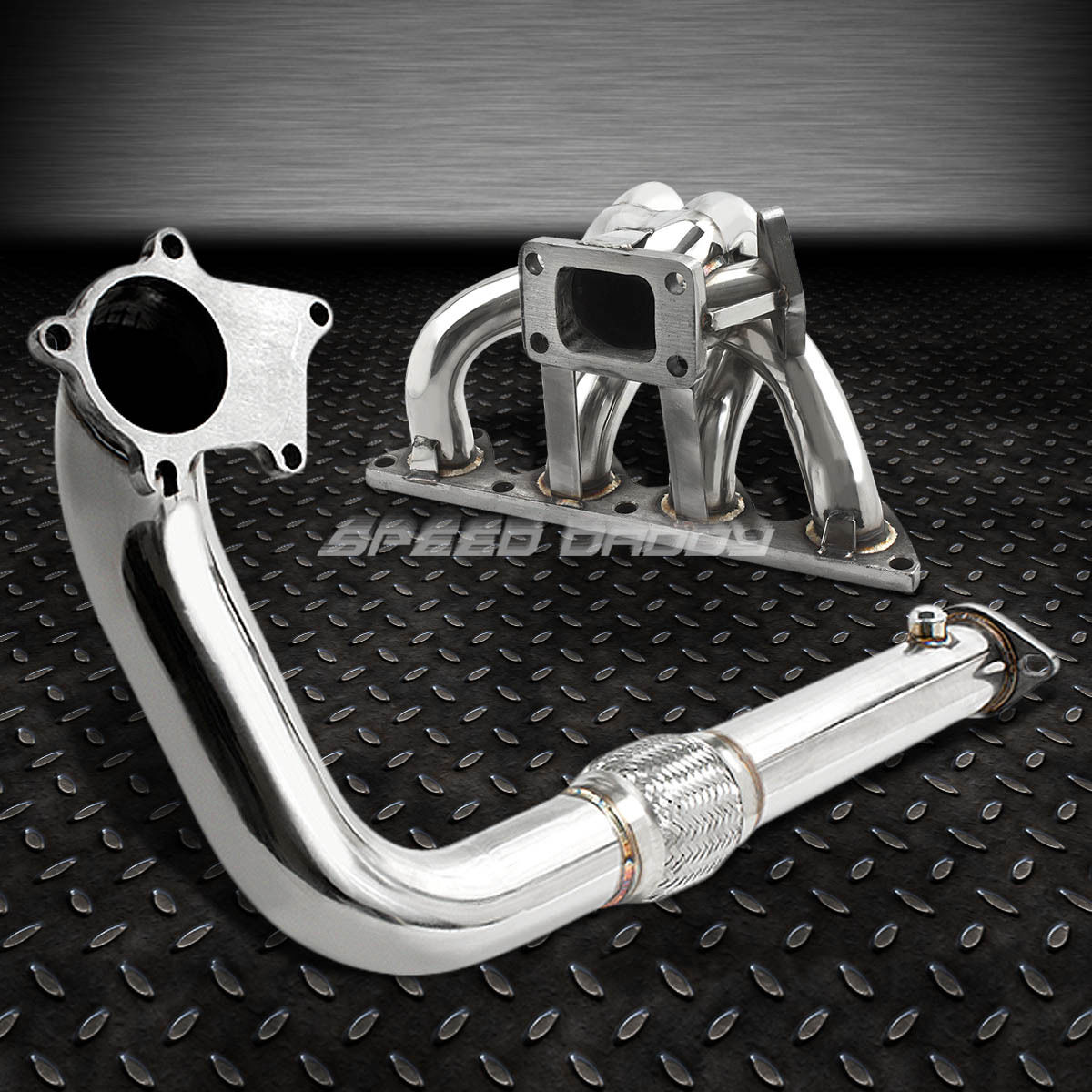FOR B16/B18 STAINLESS T3/T4 TURBO MANIFOLD 38MM PORT+2.5" EXHAUST FLEX