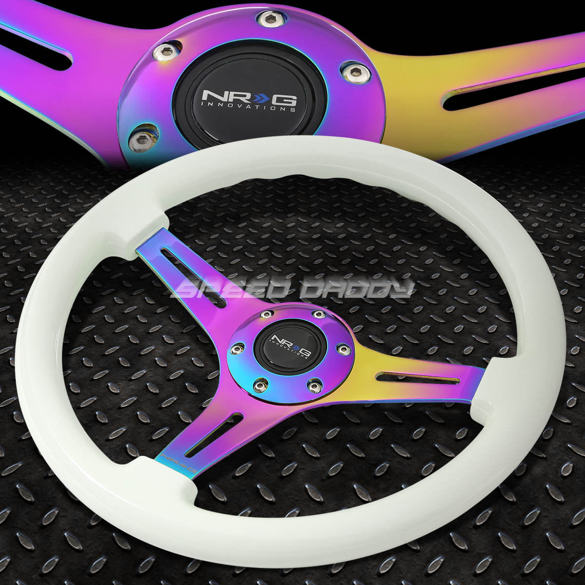 NRG ALUMINUM 350MM RACING STEERING WHEEL NEO CHROME SPOKE GLOWINTHEDARK WHITE eBay