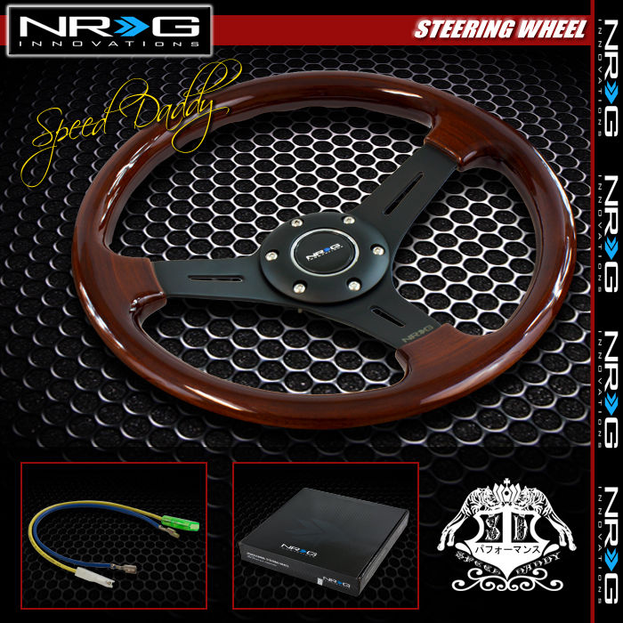 NRG ALUMINUM 35CM RACING STEERING WHEEL BLACK SPOKES CLASSIC LIGHT WOOD GRAIN