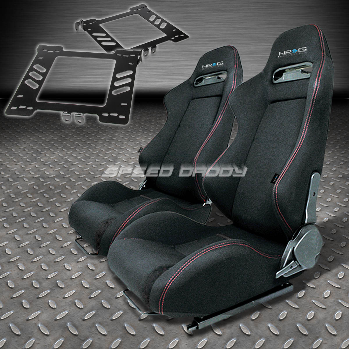 PAIR NRG TYPER STYLE BLACK CLOTH RACING SEAT+BRACKET FOR 9905 GOLF