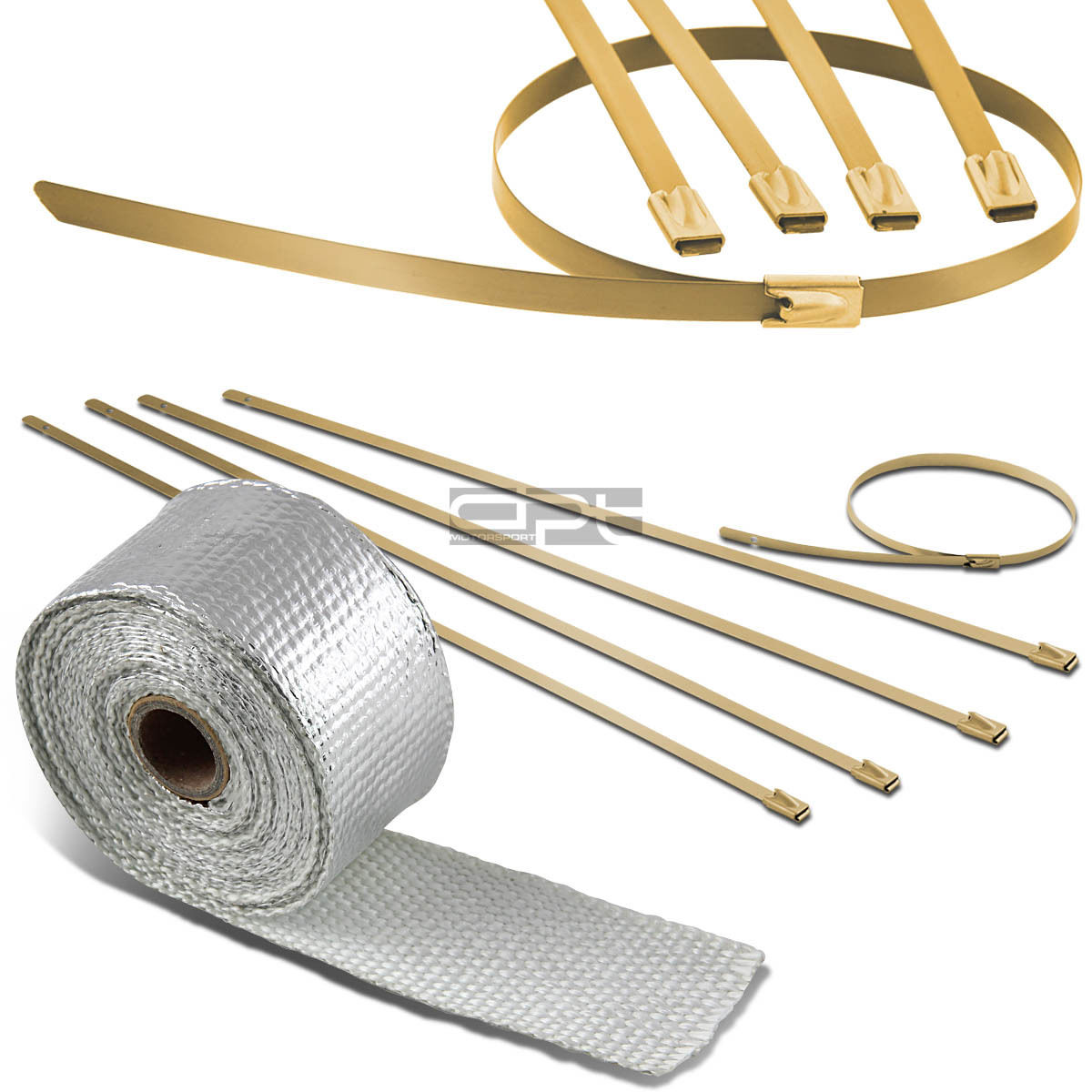 15FT/180"L 2"W MANIFOLD CATBACK PIPE ALUMINUM HEAT WRAP+STAINLESS GOLD