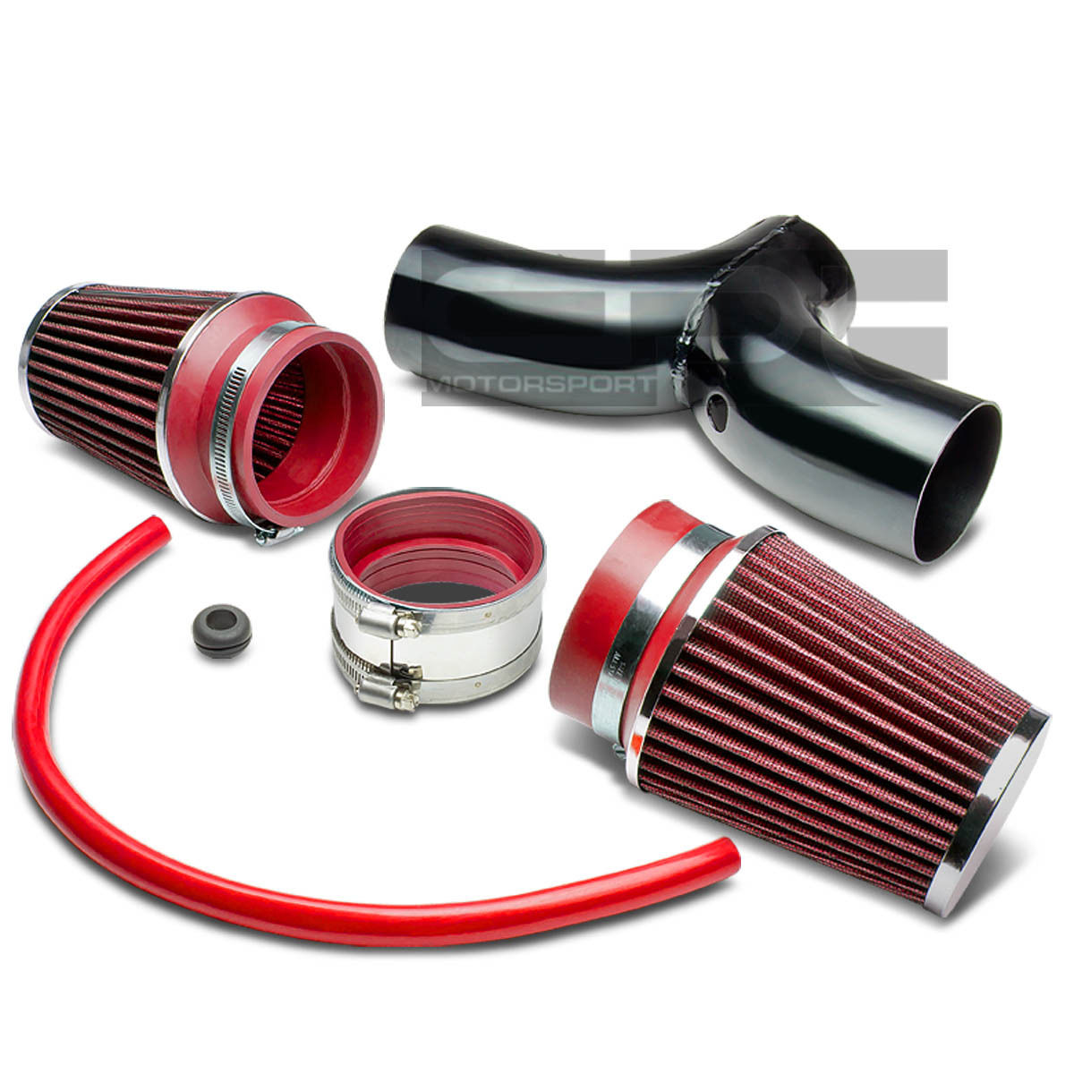 FOR 9704 CORVETTE C5 LS1/LS6 SHORT RAM DUAL INTAKE PIPING+3.5" RED AIR
