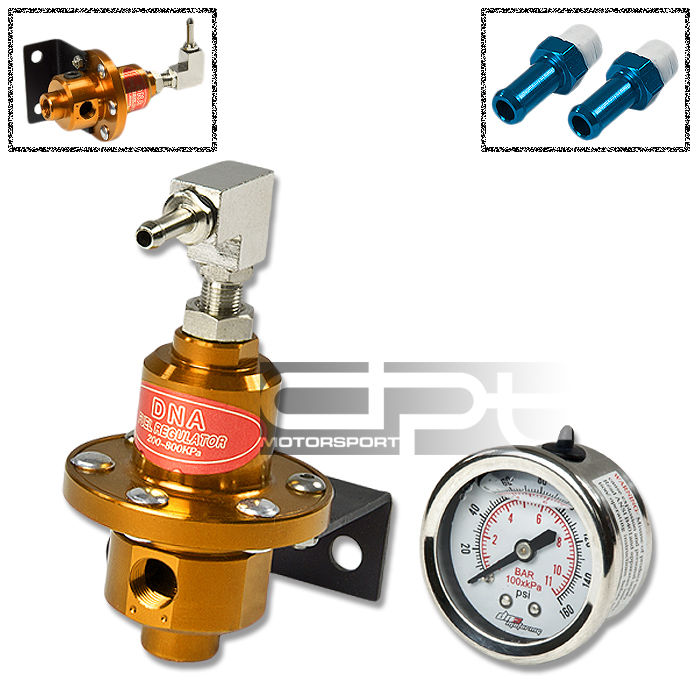 NA/TURBO BYPASS GOLD ADJUSTABLE FUEL PRESSURE REGULATOR+LIQUID GAUGE 0