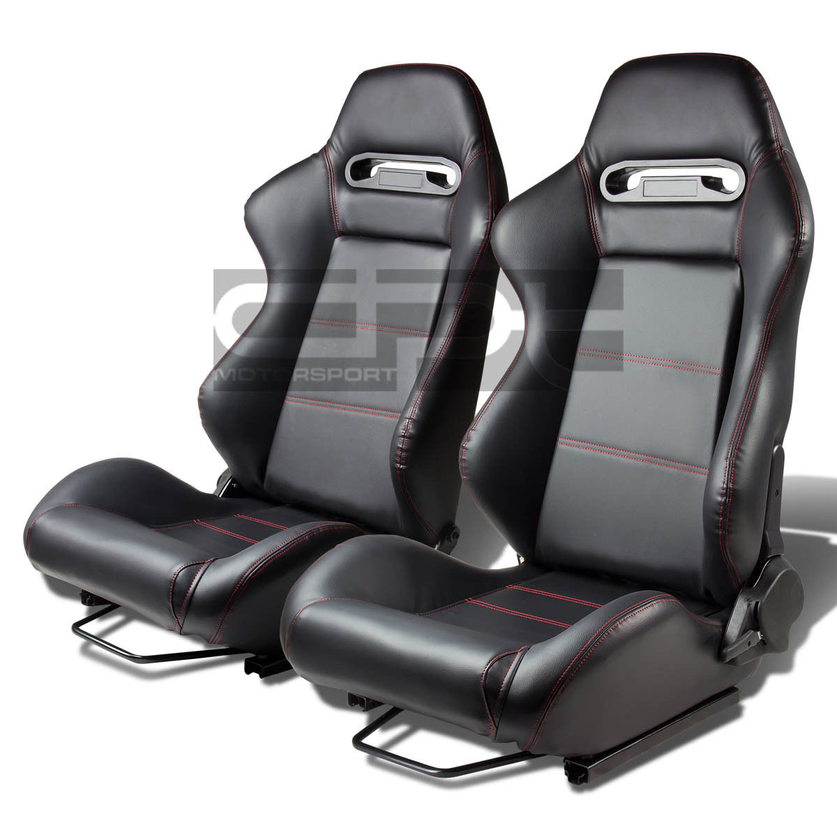 PAIR FULLY RECLINABLE JDM TYPER BLACK PVC LEATHER BUCKET RACING SEATS+SLIDERS eBay