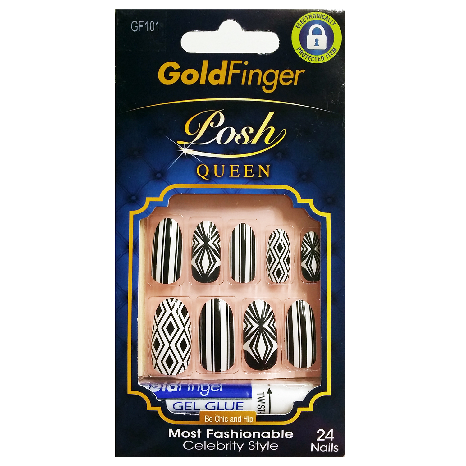 KISS GOLD FINGER POSH QUEEN 24 FULL COVER NAILS GLUE ON INCLUDED LOSH