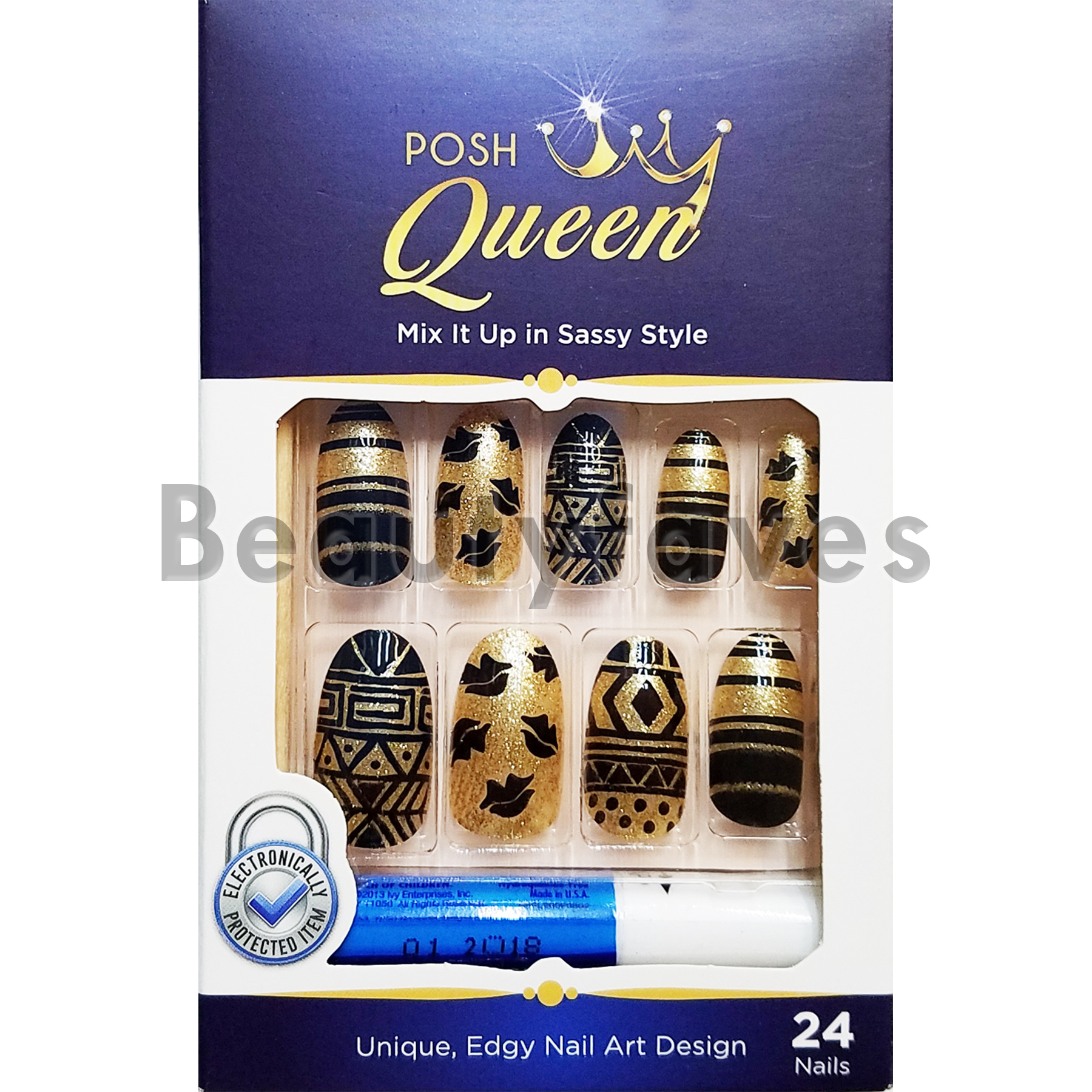 KISS GOLD FINGER POSH QUEEN 24 FULL COVER NAILS GLUE ON INCLUDED LOSH