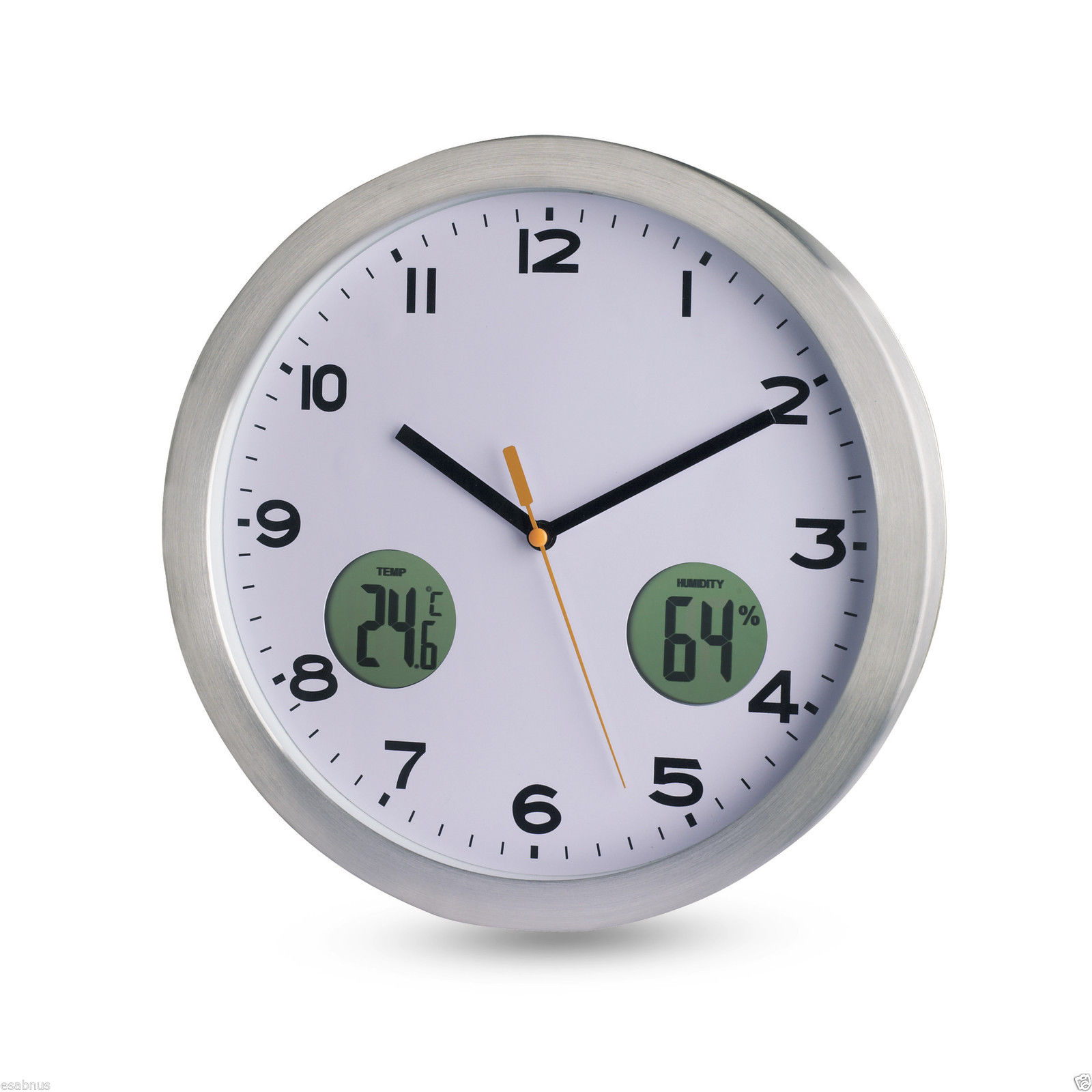 Analogue Wall Clock Aluminium Casing Digital Thermometer Hygrometer eBay