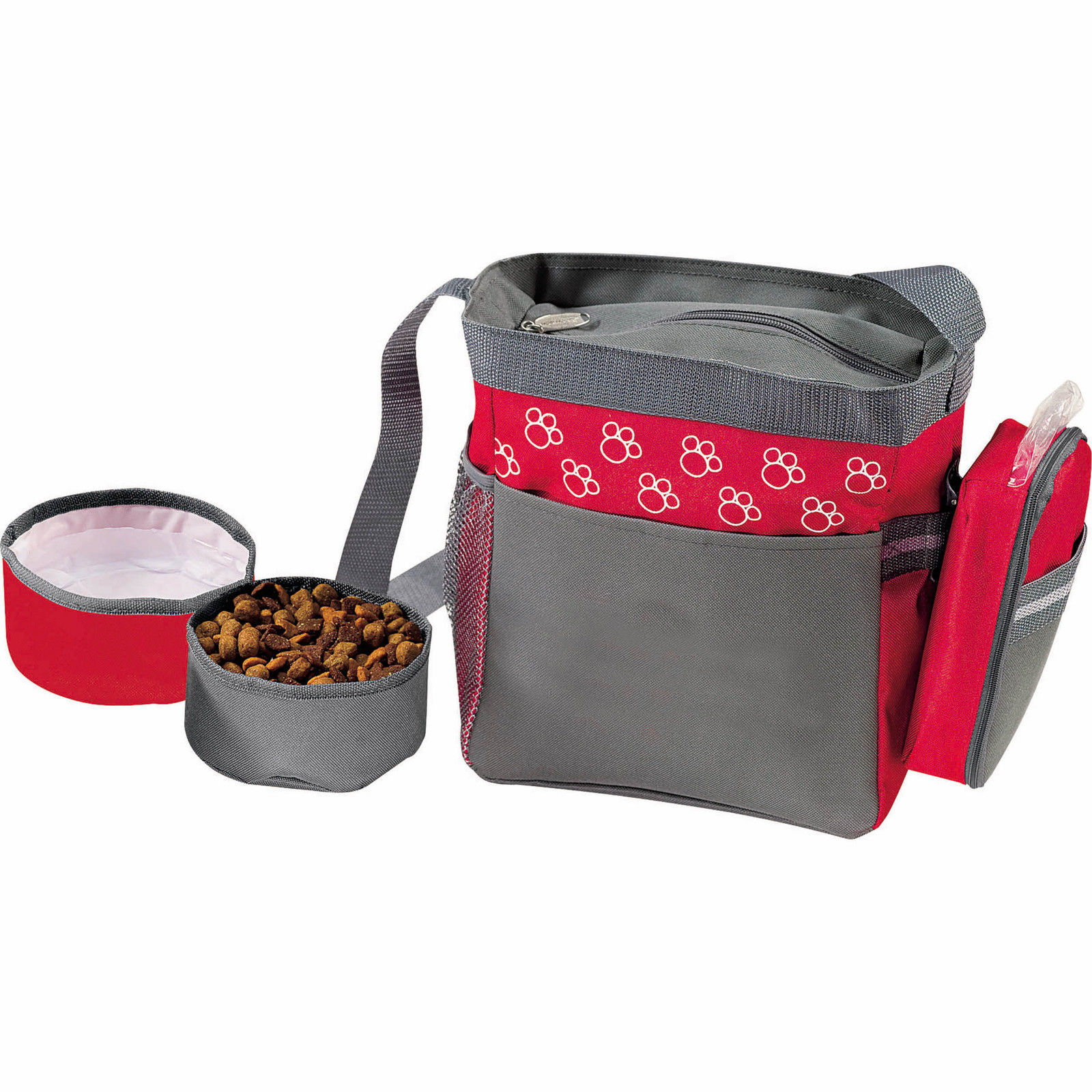 Dog Accessory Kit Bag 2 Bowls for Food & Water Pet Camping Kit Car