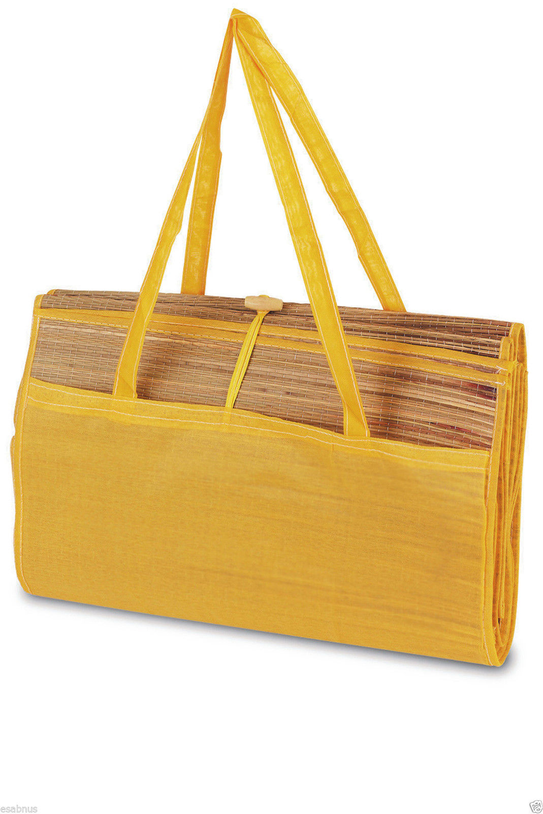 Large Straw Summer Beach Mat with Pocket & Carry Handle Rolls up