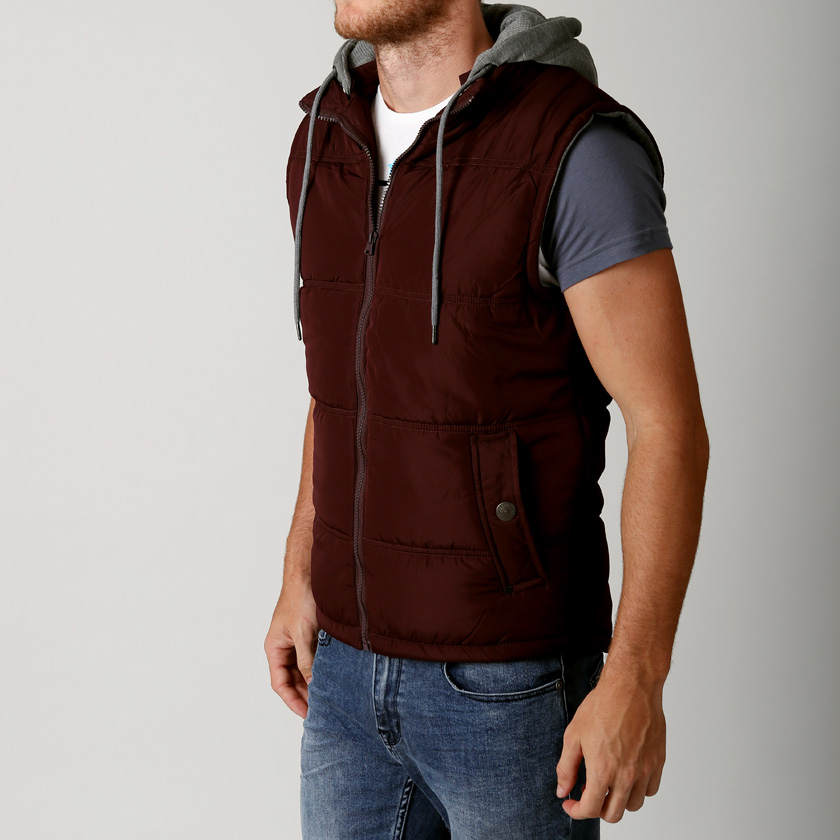 Mens Sleeveless PUFFER VEST JACKET Hooded Plum Puffa RARE Hood Designer
