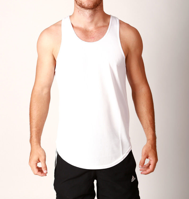 Mens POLY RACERBACK DRY FIT Lifting Gym Training Singlet Weights