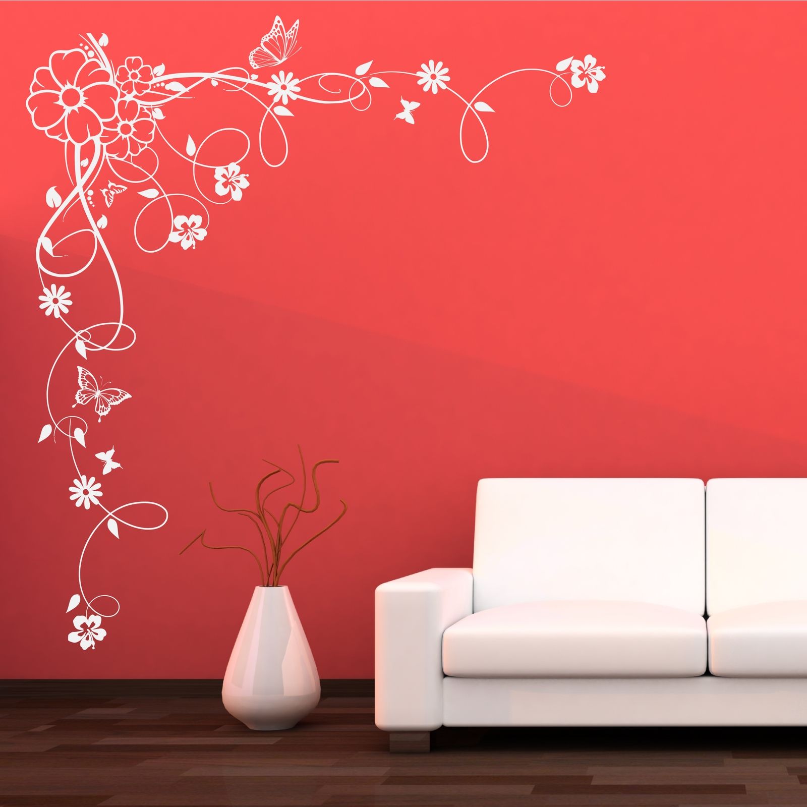 Corner flower vine hibiscus wall art sticker vinyl transfer decal ... Stencil muro adesivi