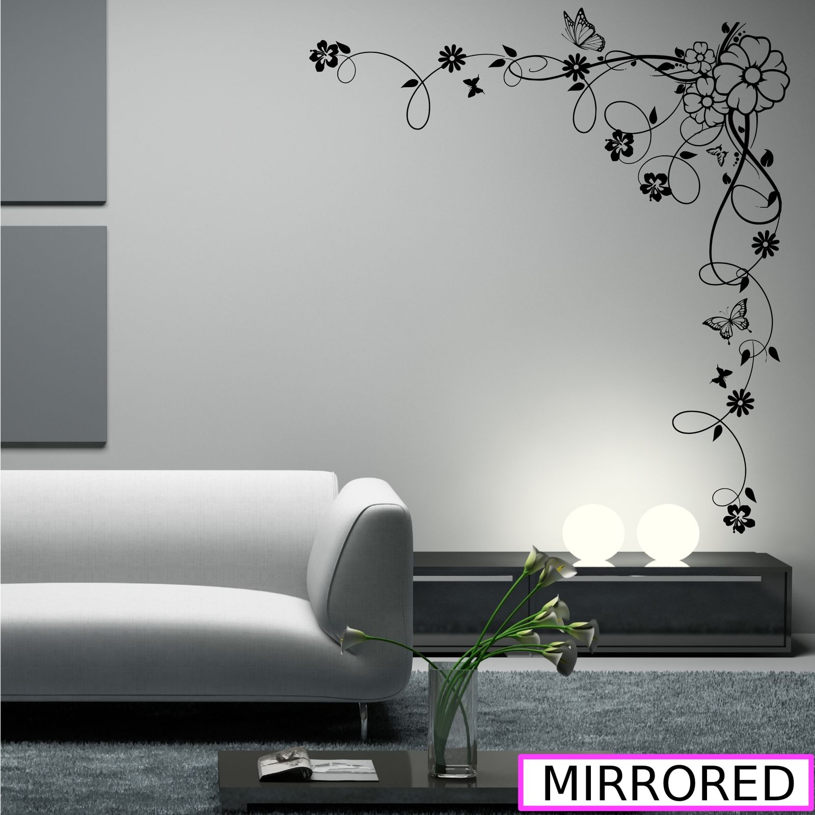 Corner flower vine hibiscus wall art sticker vinyl transfer decal ...