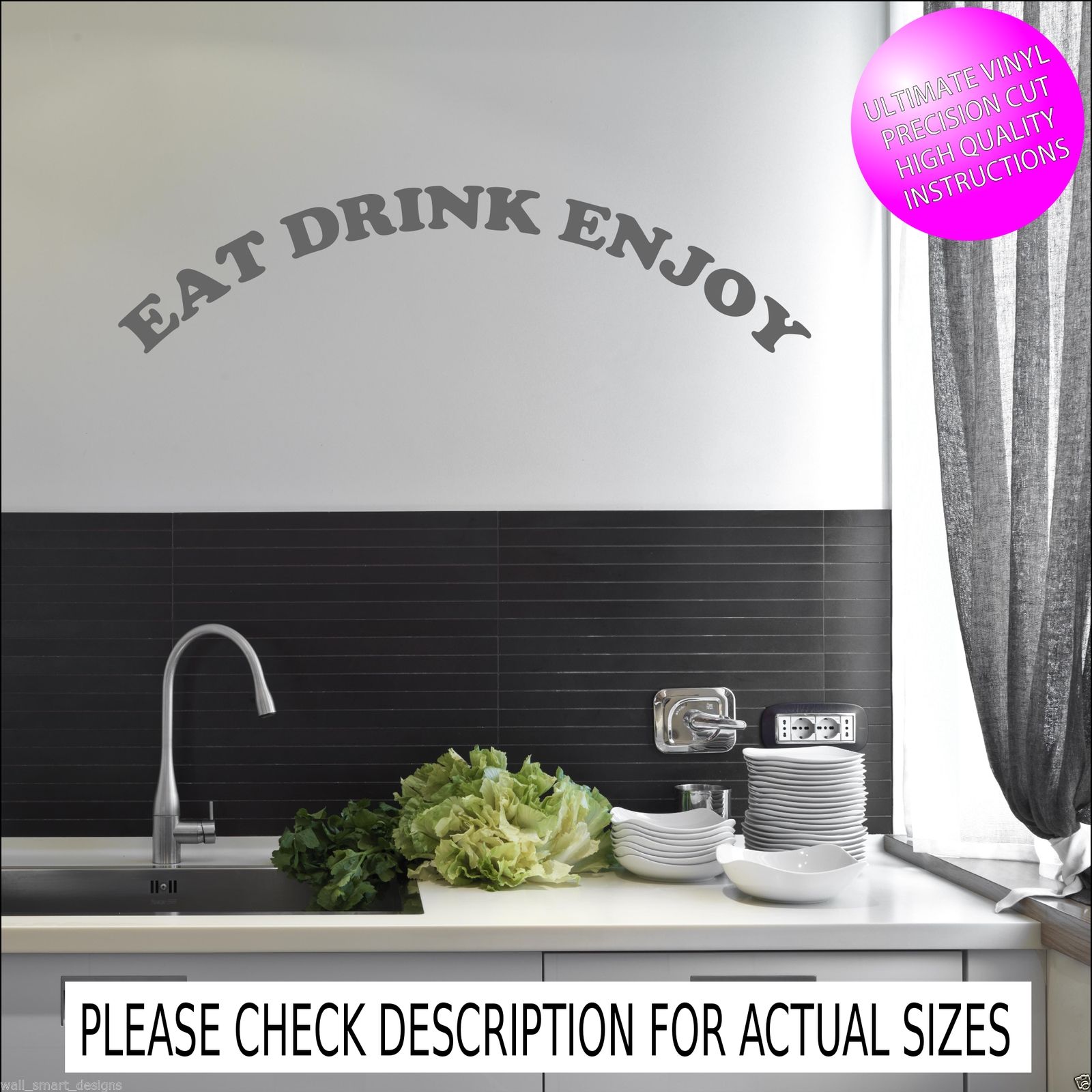 Eat drink enjoy kitchen wall quote sticker mural decal transfer ...