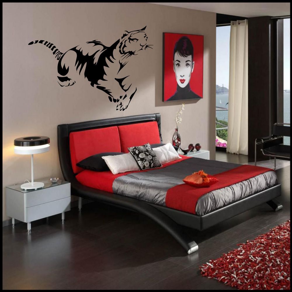 Tiger white wall sticker transfer stencil mural decal bedroom ... Stencil muro adesivi