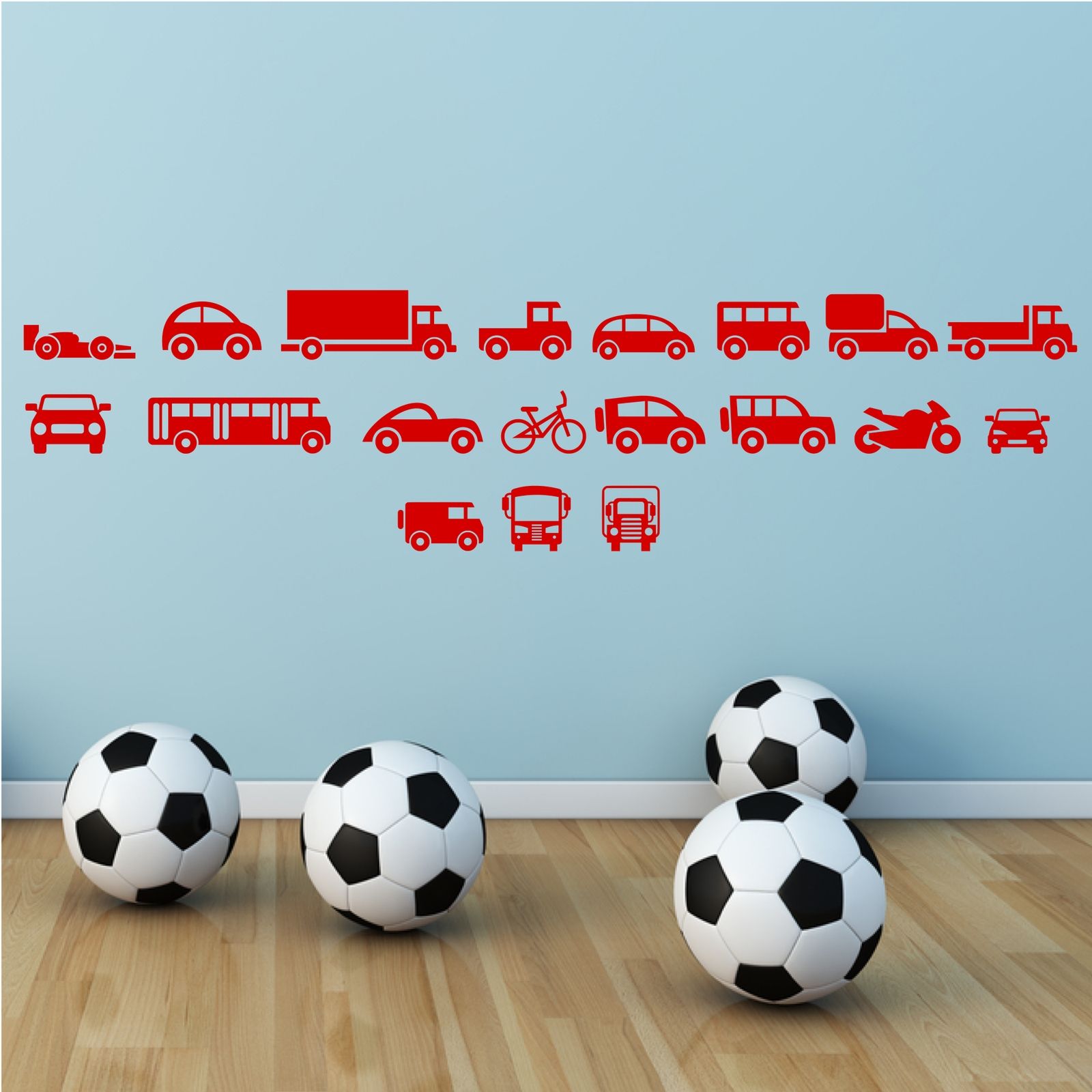 TOY CARS BIKE TRUCK LORRY SET WALL STICKERS DECALS MURALS STENCILS BEDROOM VINYL