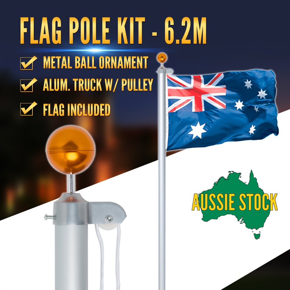 6.2M Australian Flag Pole Kit Aussie Flag Pulley System Aluminium Flag