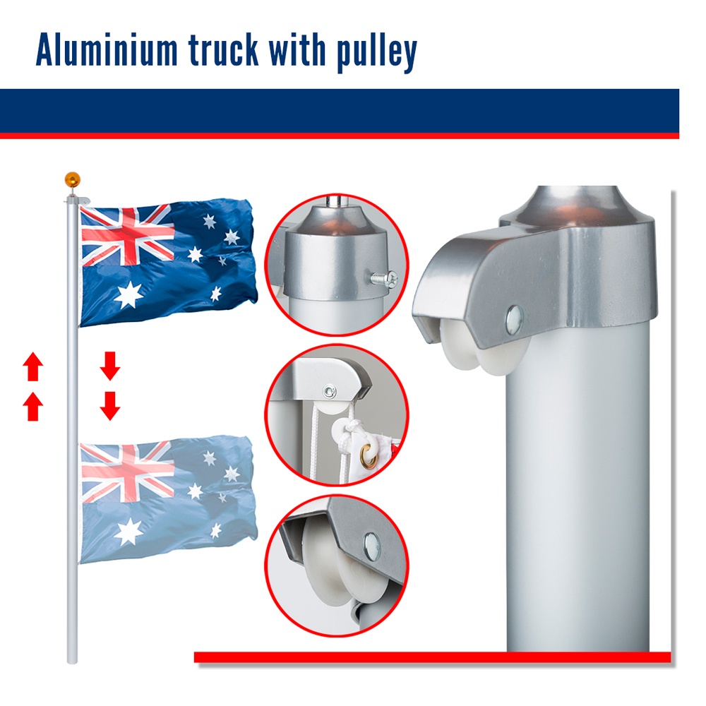 6.2M Australian Flag Pole Kit Aussie Flag Pulley System Aluminium Flag