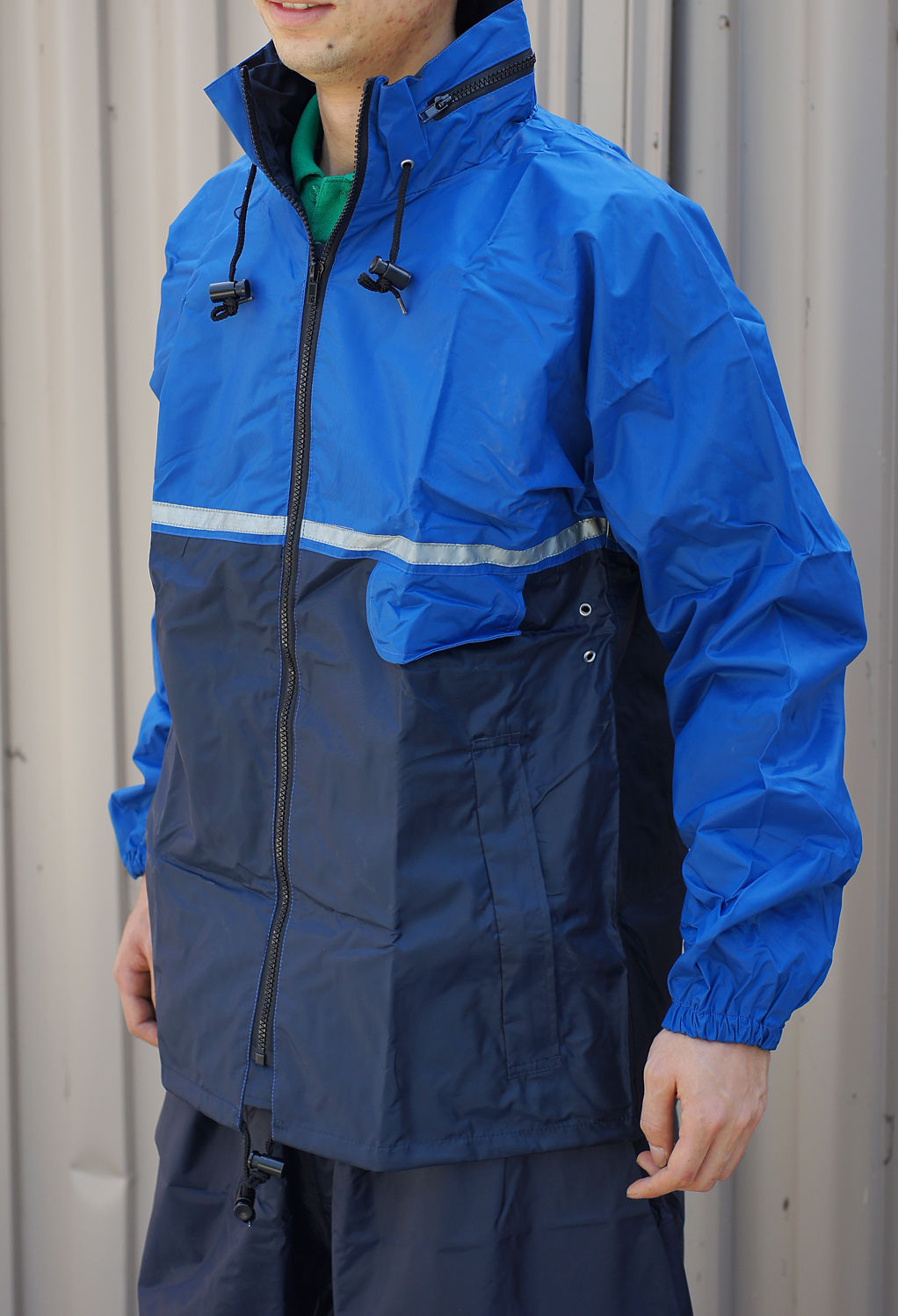 Rain Jacket Trousers Blue, Reflective Tape Rainwear, Waterproof, PU/PVC