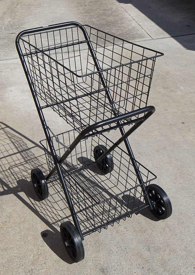 Shopping Trolley Double Steel Basket, Collapsible Shopcart Cart 2 Tier