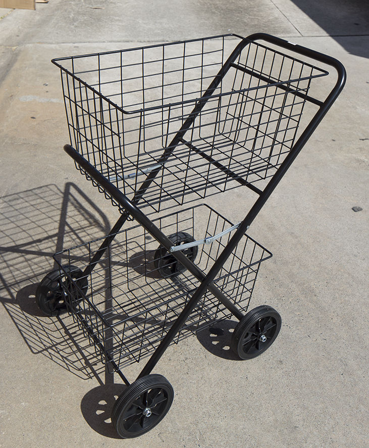 Shopping Trolley Double Steel Basket Collapsible Shopcart Cart 2 Tier