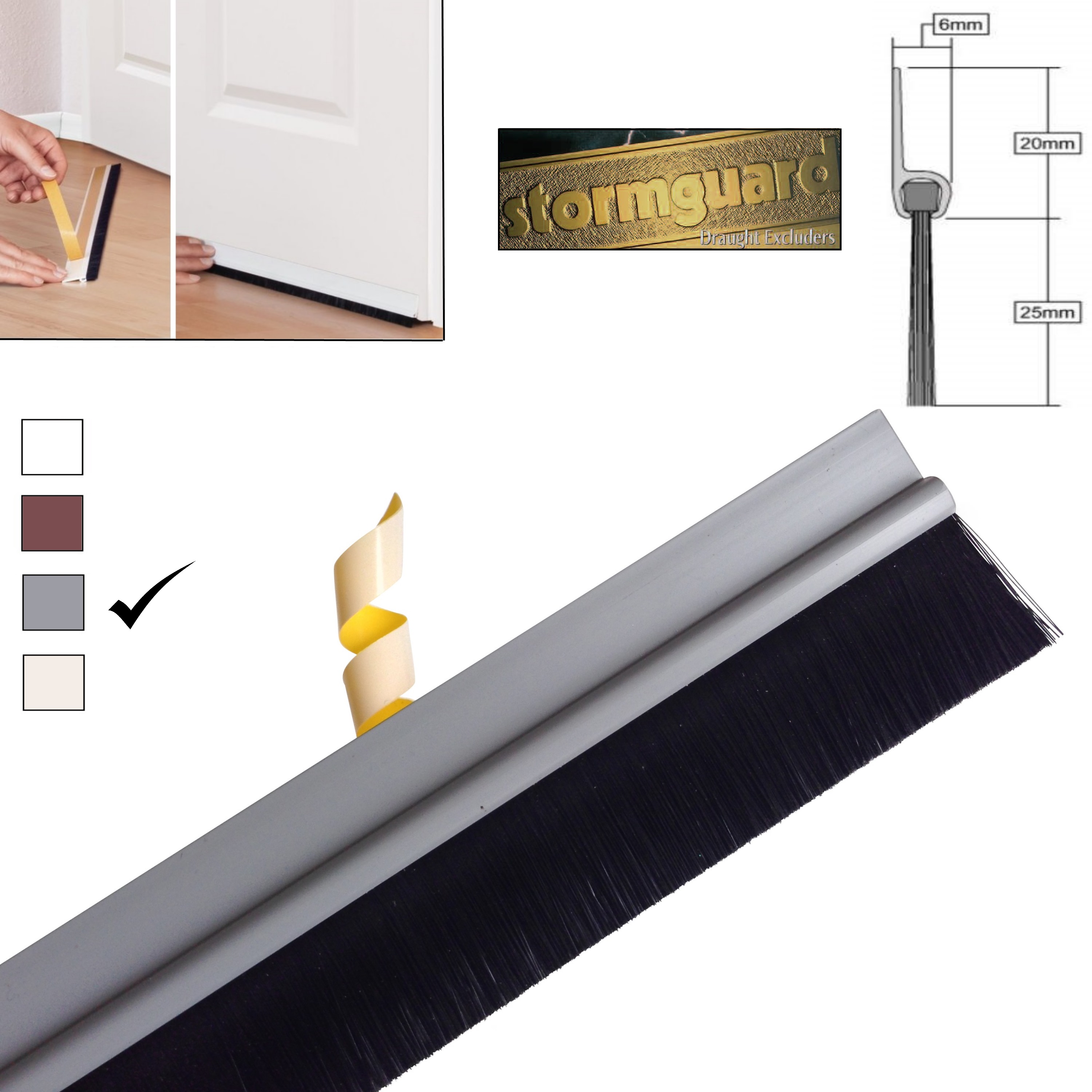 Stormguard Bottom Door Seal Self Adhesive Fix 860mm/34inch Brush