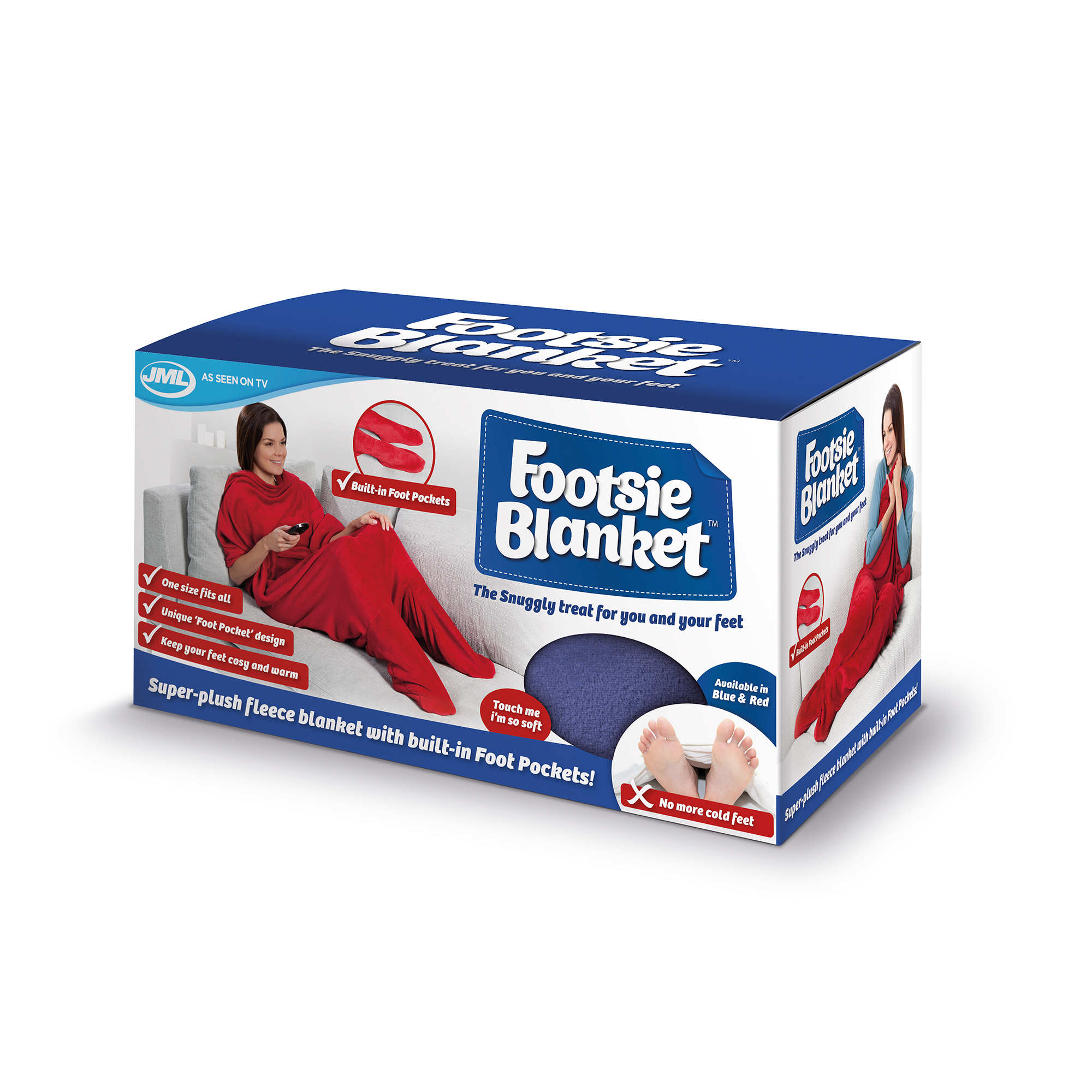JML Footsie Blanket Fleece Blanket with Foot Pockets (red/blue)