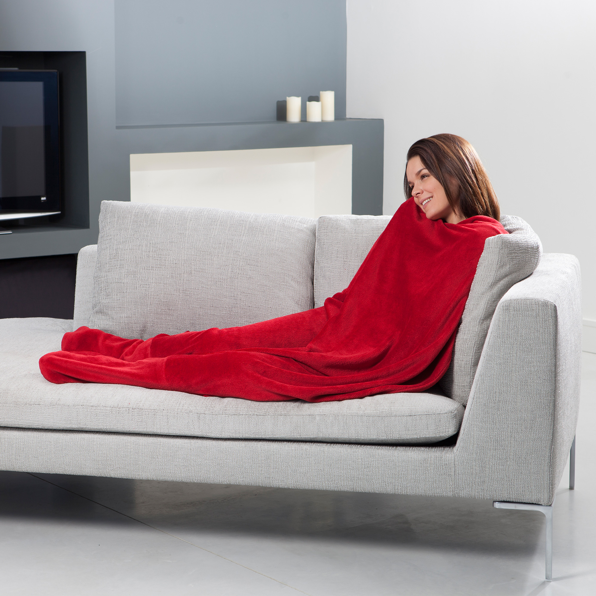 JML Footsie Blanket Fleece Blanket with Foot Pockets (red/blue)