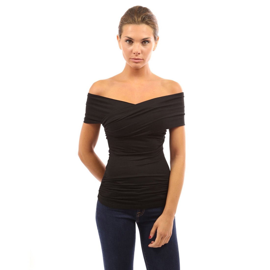 Womens Cross Over Off Shoulder Blouse Shirt Cocktail Evening Clubbing