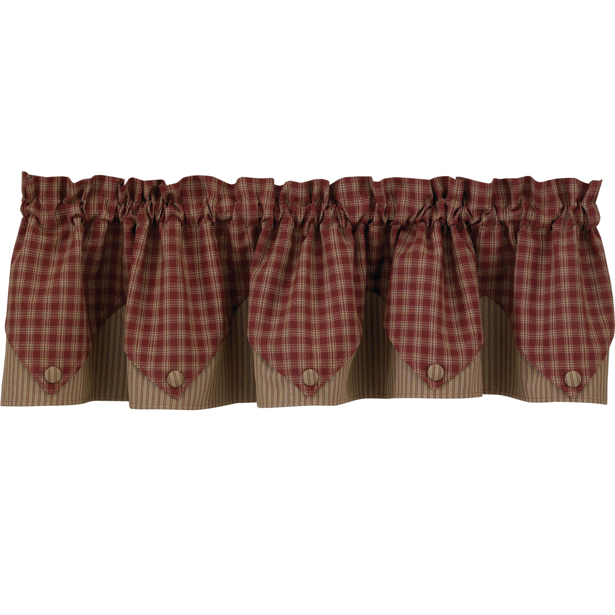 Sturbridge Plaid Lined Point Valance 72x15 Black, Wine, Navy, Mustard