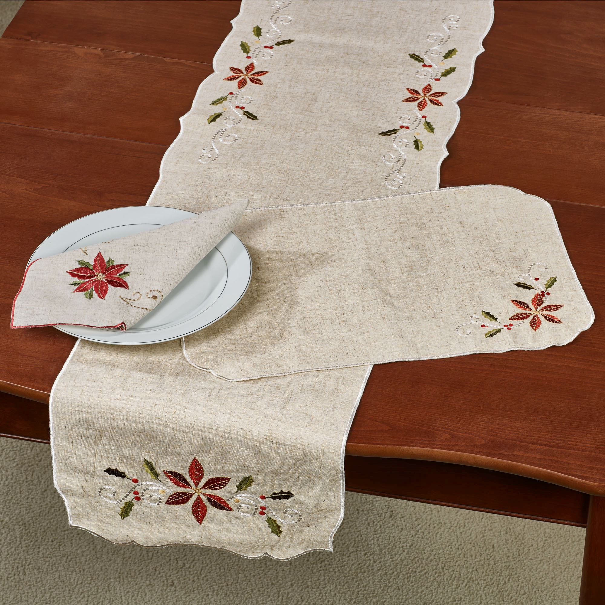 Lenox French Perle Poinsettia Embroidered Design Christmas Placemats eBay