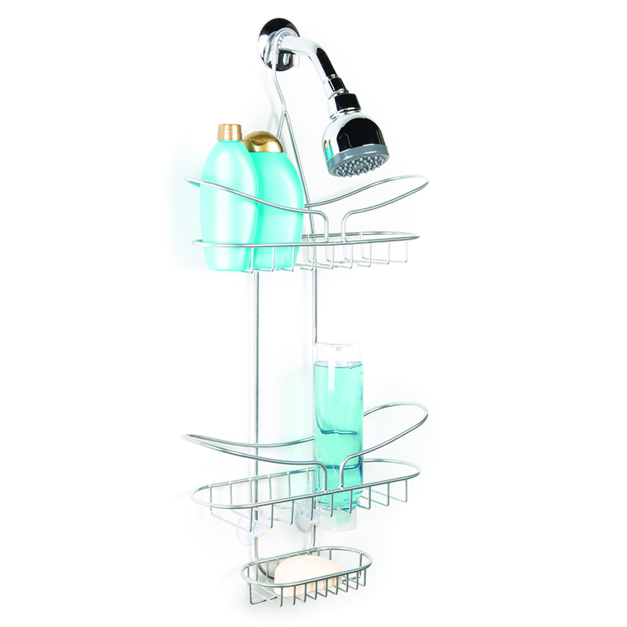 Over The Showerhead Open Wire Shower Caddy With 2 Adjustable Shelves